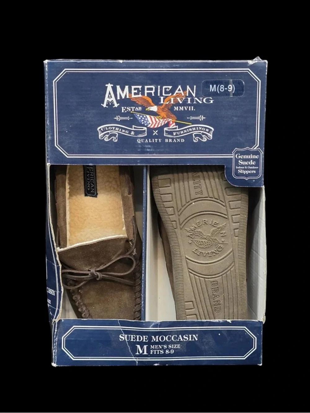 American Living Men's Genuine Suede Moccasin Slippers - NIB Size 8-9